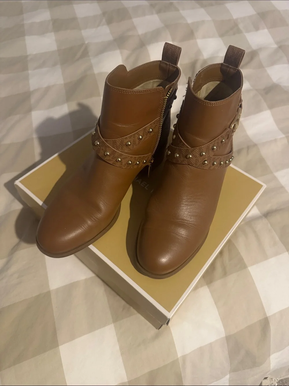 Michael Kors Tan Leather Studded Ankle Booties